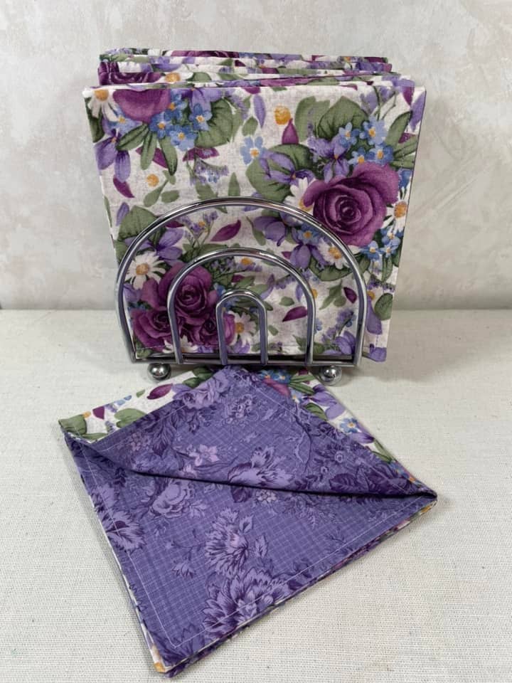Cloth Napkins in a Purple Floral Pattern--Stylish and Reusable