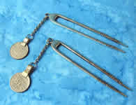 Silver 2 Prong Hair Stick with Coins